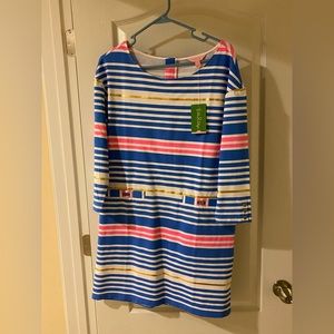 NEW WITH TAGS Lilly Pulitzer Lena Dress Lapis Blue Pink Gold Stripe Medium